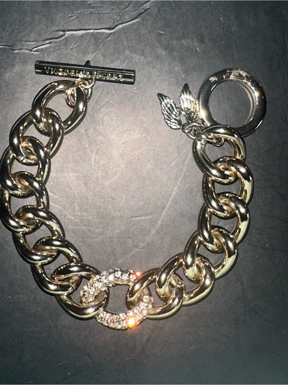 Victorias Secret Gold Crystal Accent Link Bracelet